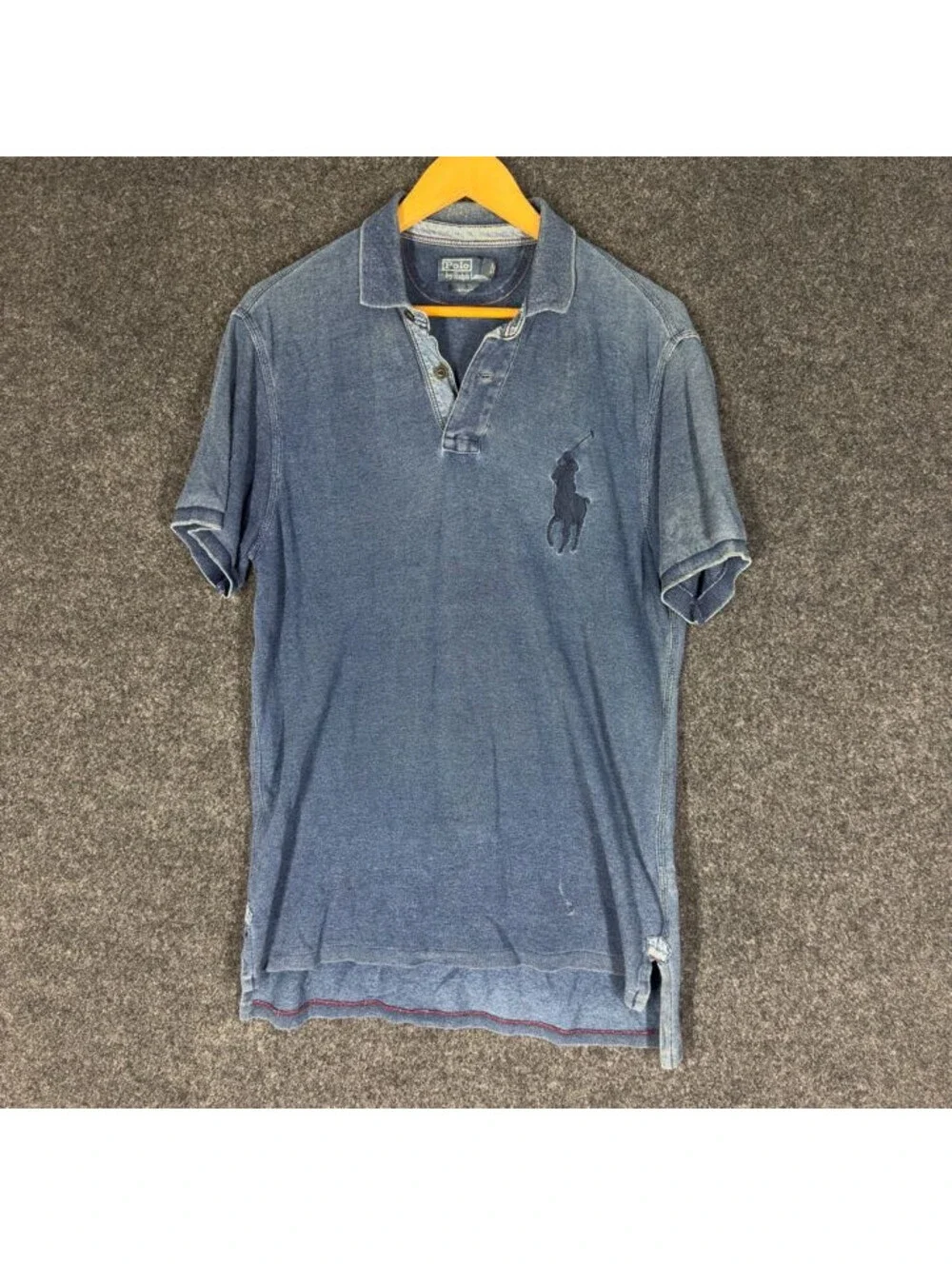 Ralph Lauren Polo Shirt Men M Medium Blue Button Up Collared Short Sleeve Cotton